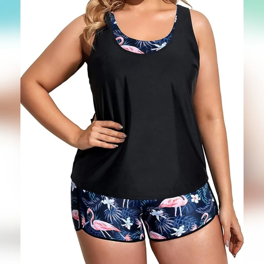 HOLIPICK PLUS SIZE 3 Piece Tankini Swimsuit